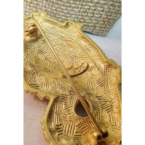 Vtg Bob Makie Red Gold Enamel Paisley Brooch Pin Clip on Earring Set - Picture 5 of 6